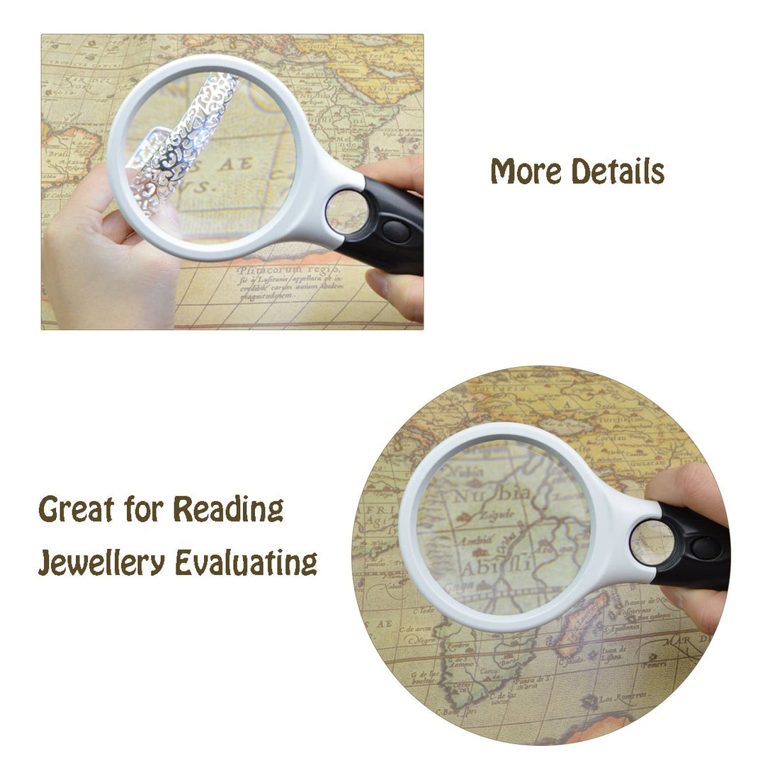 3 LED Light 3X 15X Handheld Magnifier Reading Magnifying Glass Lens Jewelry Loupe White and Black