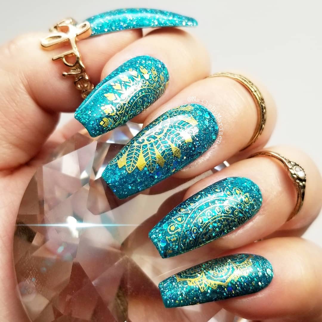 Shellac Soak Off UV LED Gel Nail Polish - Diamond Glitter Teal Blue Green (044) 10ml