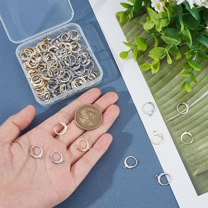 About 120pcs Stainless Steel Leverback Earring Findings 14.5mm Long 2 Colors Hypoallergenic Earrings with a 1-1.2mm Loop for Earring Making Round Hook Ear Wires Findings