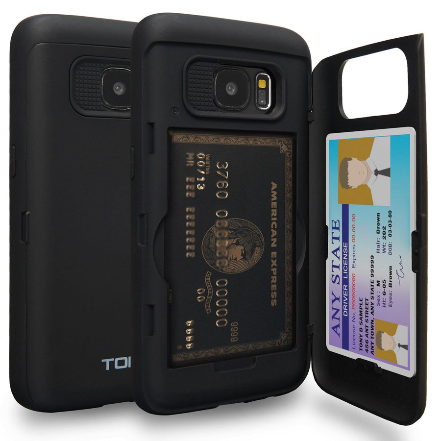 CX PRO Wallet Cover Designed for Galaxy S7 Case with Hidden Card Holder - Black