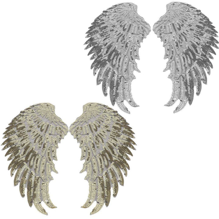 2 Pairs Sequins Angel Sew on/Iron On Patch DIY Embroidered Applique Bling for DIY Jackets Cloth Decoration Gifts