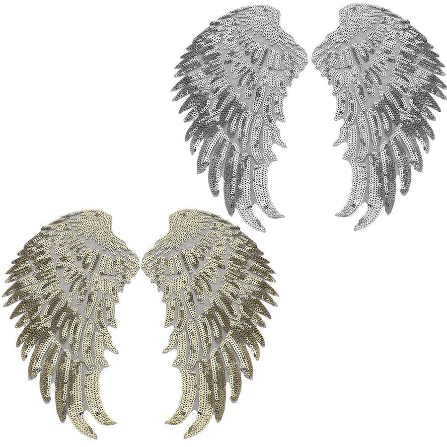 2 Pairs Sequins Angel Sew on/Iron On Patch DIY Embroidered Applique Bling for DIY Jackets Cloth Decoration Gifts
