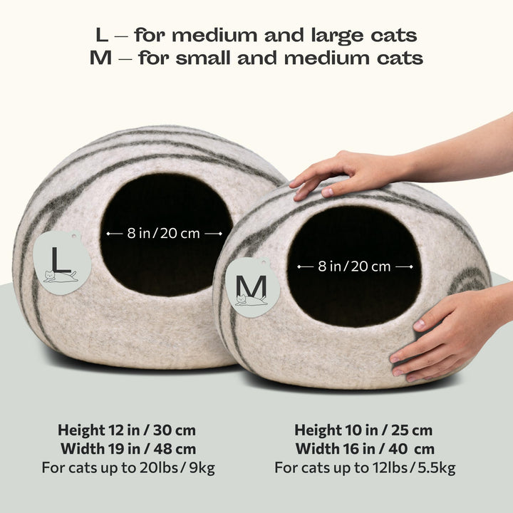 Cat Cave – Premium Felt Cat Bed for Indoor Cats, Handmade 100% Merino Wool (Light Shades) (Medium, Light Grey)