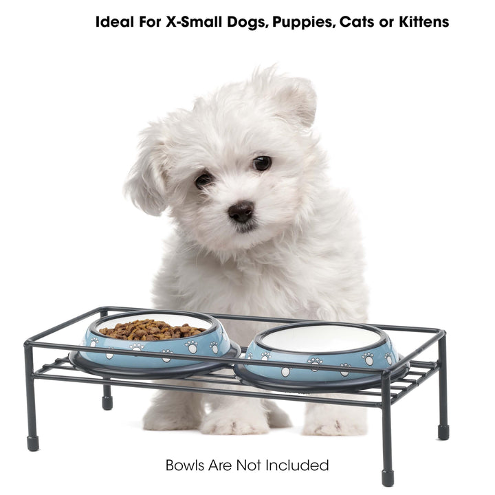 PetRageous 81030 Gizmo's Set The Table Steel Frame Dog Feeder, 3-Inch Tall Dining Table by 13-Inch Long and 5.75-Inch Wide, Holds Two 5.5-Inch Diameter Bowls, for Small and Medium Dogs and Cats, Black