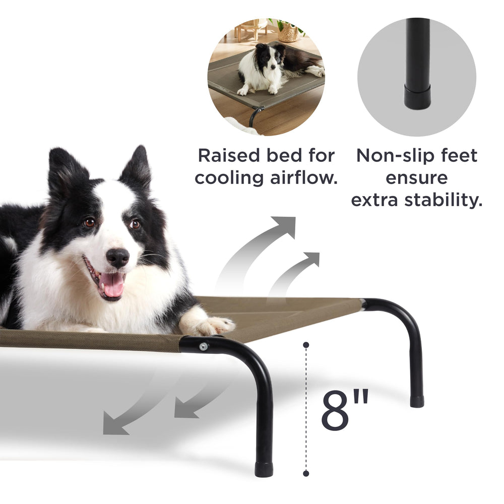 Large Elevated Cooling Outdoor Dog Bed - Raised Cots for Large Dogs, Portable Indoor & Outdoor Pet Hammock Bed with Skid-Resistant Feet, Frame with Breathable Mesh, Brown, 49 inches