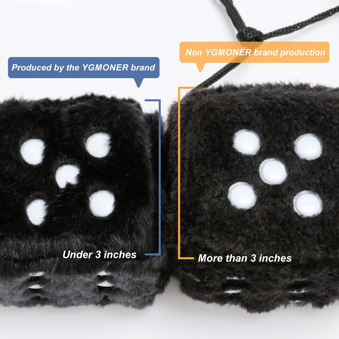 Couple 2.75” Fuzzy Dice with Leather Dots Retro Car Mirror Hanging Accessories for Car Decoration (Grey)