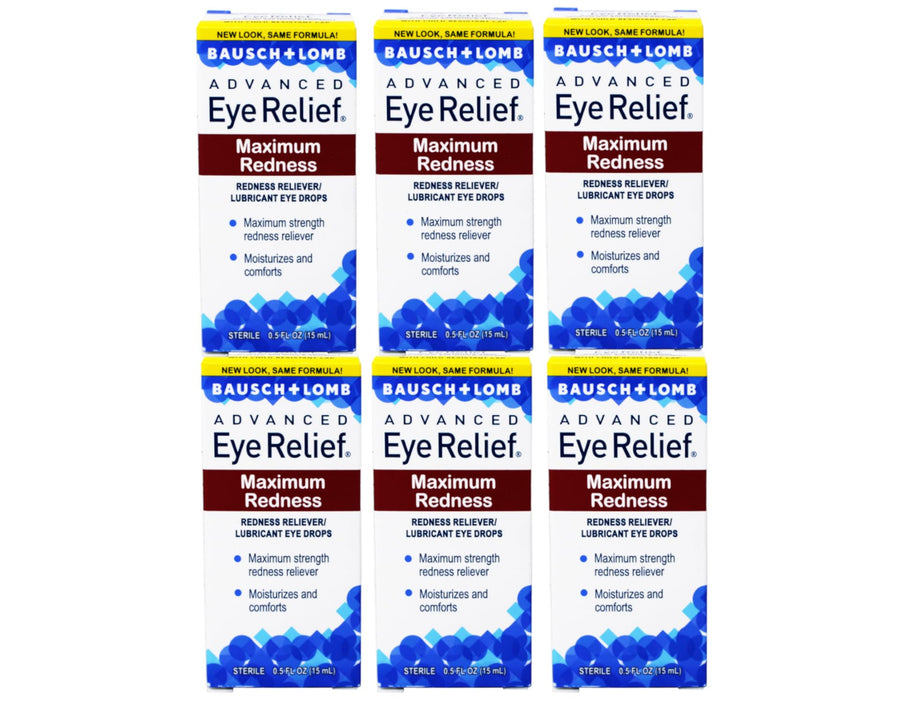 Bausch & Lomb Advanced Eye Relief Maximum Redness Reliver, 0.5 Fl Oz (Pack of 6)