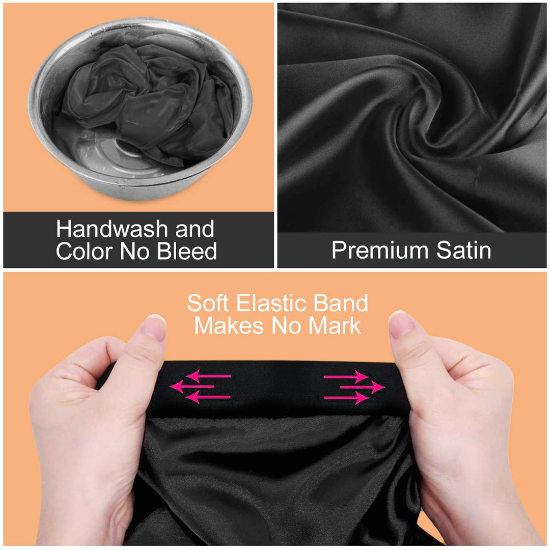 Long Satin Bonnet Sleep Cap,Black Extra Large Silk Bonnet for Natural Hair, Bonnets for Women Night Sleep,Wide Elastic Band, Very Soft & Comfortable (Leopard Print)