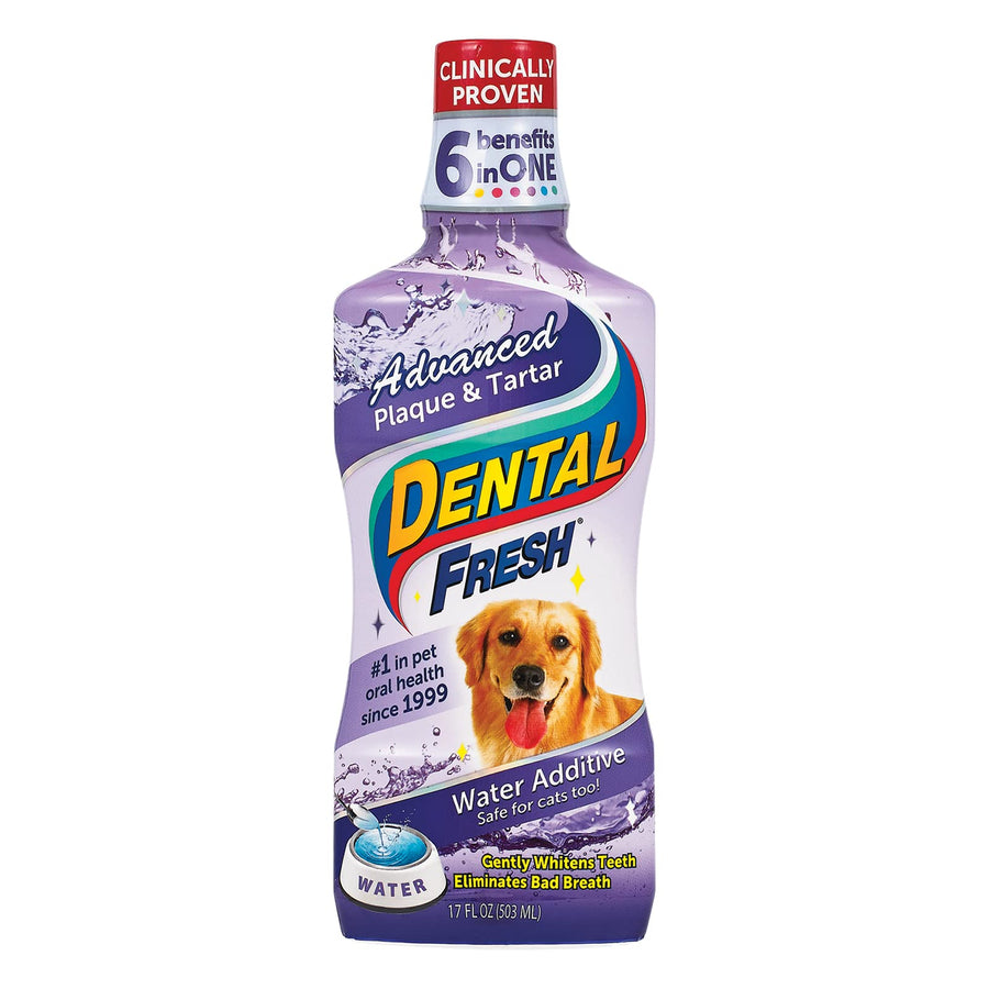 Advanced Plaque and Tartar Water Additive, 17oz – Dog Teeth Cleaning Formula to Freshen Breath and Improve Cat & Dog Dental Care