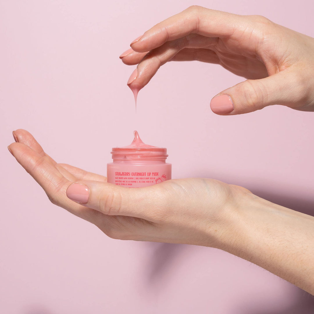 | Sweet Dreams Overnight Lip Mask | Soothing Strawberry Lip Mask For Sore, Dry Lips | Contains Vitamin E, Aloe Vera and Grape Seed Oil | Cruelty Free, Vegan Skincare Makeup