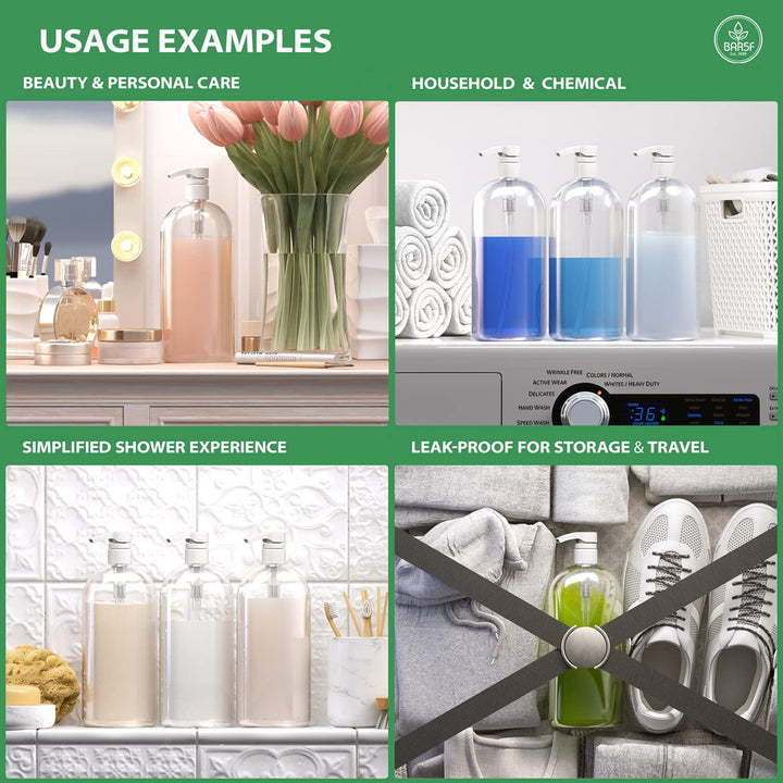 Empty Shampoo Pump Bottles 32-Ounce BPA-Free 3-Pack White