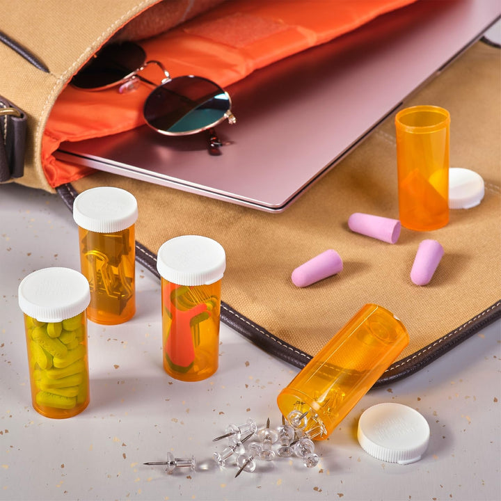 50 Pack Empty Pill Bottles with Caps for Prescription Medication, 8-Dram Plastic Medicine Containers (Orange)