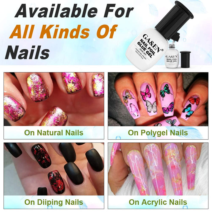 Nail Foil Glue Gel for Foil Art Stickers Strong Adhesion Nail Complete Transfer Available 15mlx2 Bottles Soak Off LED LAMP Required Tips Manicure DIY with Gift Box
