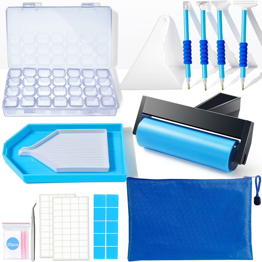 Diamond Painting Accessories,Diamond Painting Tools with Cute Blue Roller and Diamond Embroidery Box for DIY Diamond Painting Art