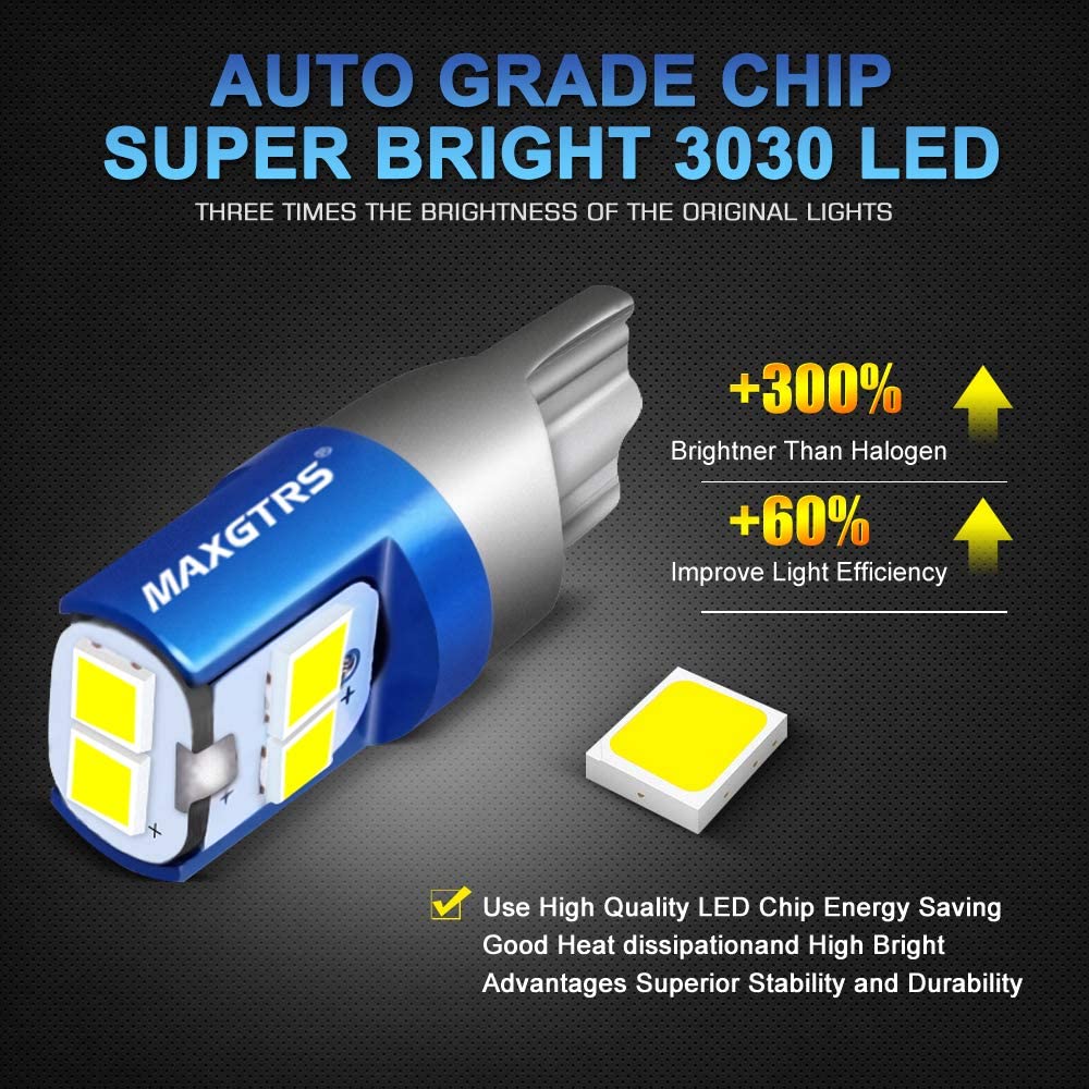 194 LED Light Bulb 6000K White 168 2825 W5W T10 Wedge 6-SMD 3030 Chipsets LED Replacement Bulbs Error Free for Car Dome Map Door Courtesy License Plate Lights, Pack of 5