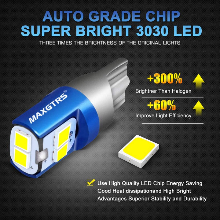 194 LED Light Bulb 6000K White 168 2825 W5W T10 Wedge 6-SMD 3030 Chipsets LED Replacement Bulbs Error Free for Car Dome Map Door Courtesy License Plate Lights, Pack of 5