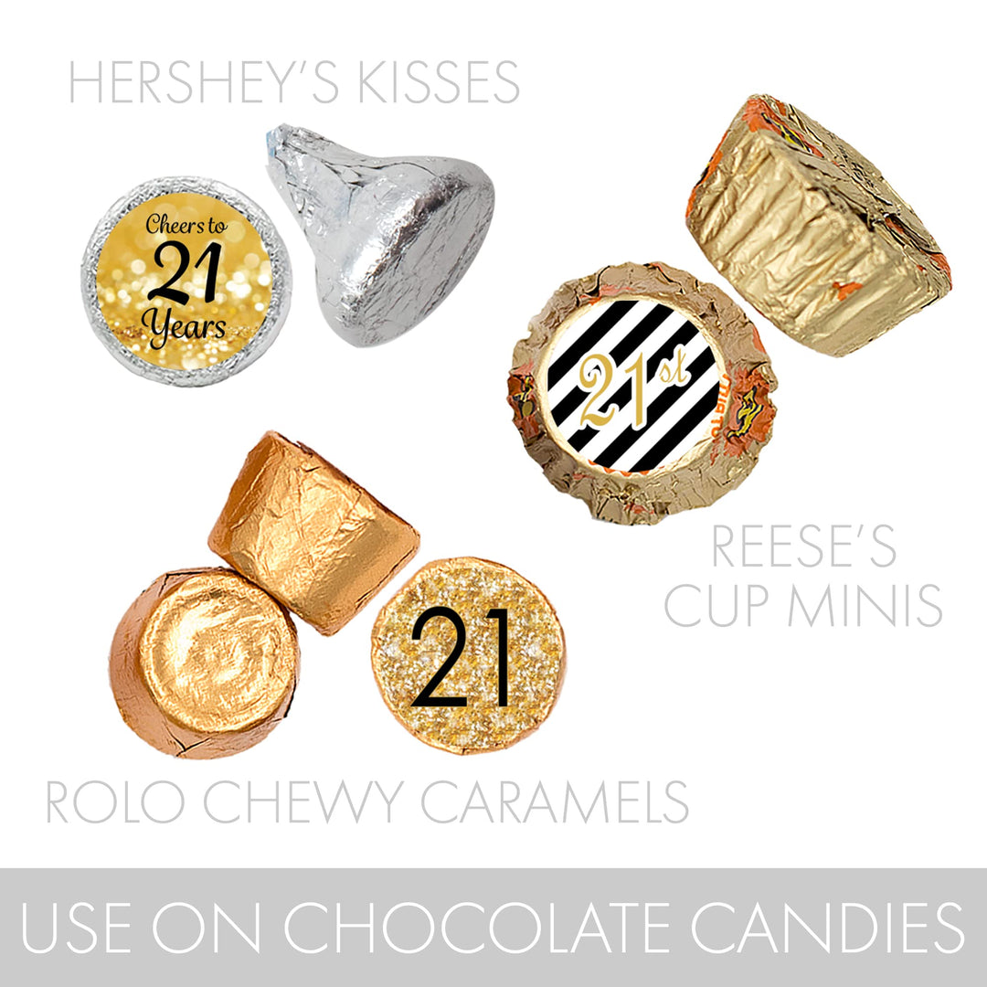 21st Birthday Party Favor Stickers - Black and Gold (324 Count)