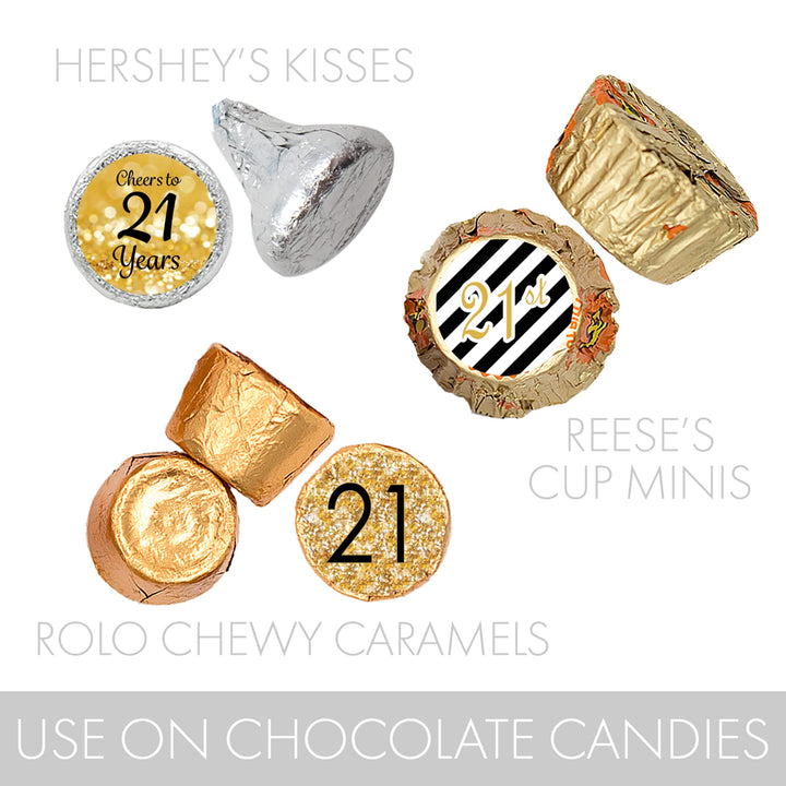 21st Birthday Party Favor Stickers - Black and Gold (324 Count)