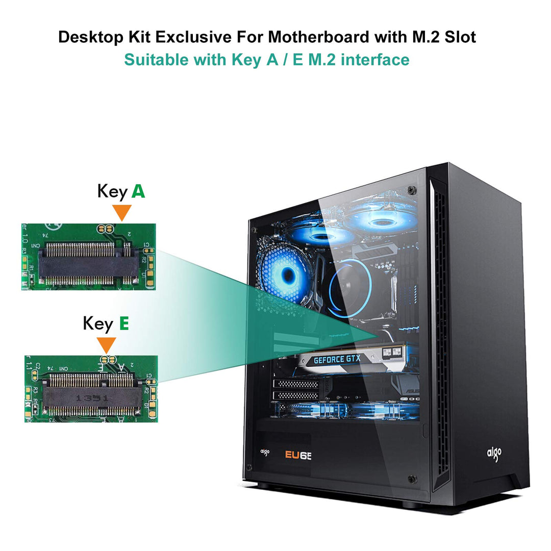 AX210 WiFi 6E Desktop Kit, Expand to Tri-Band 6GHz/5GHz/2.4GHz M.2 NGFF Wireless Bluetooth 5.2 Card Support Windows 10 11, 64 bit Desktop PC, Includes Ipex Cable, 5dBi Antennas and Brackets