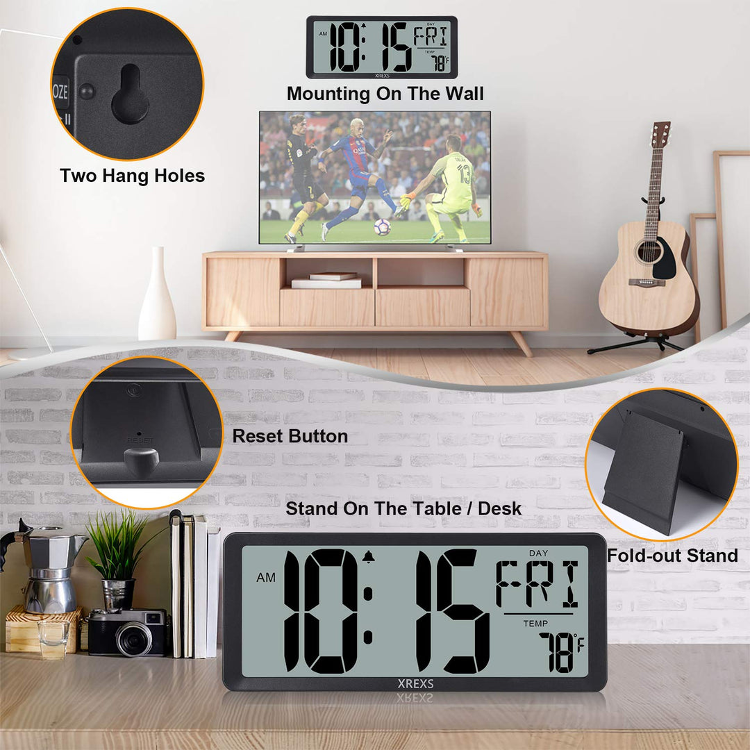 Large Digital Wall Clock, Battery Operated Alarm Clocks for Bedroom Home Decor, Count Up & Down Timer, 14.17 Inch Large LCD Screen with Time/Calendar/Temperature Display (Batteries Included)