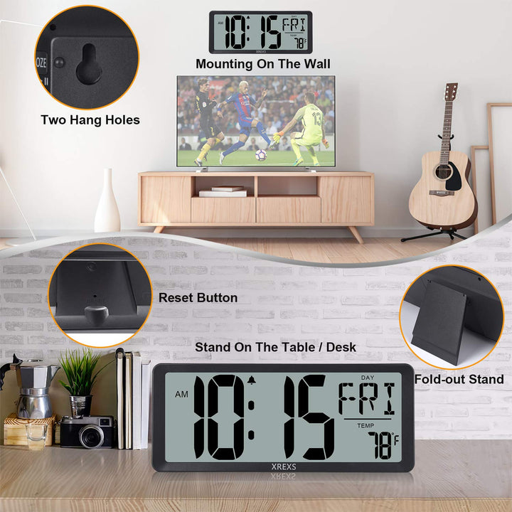 Large Digital Wall Clock, Battery Operated Alarm Clocks for Bedroom Home Decor, Count Up & Down Timer, 14.17 Inch Large LCD Screen with Time/Calendar/Temperature Display (Batteries Included)