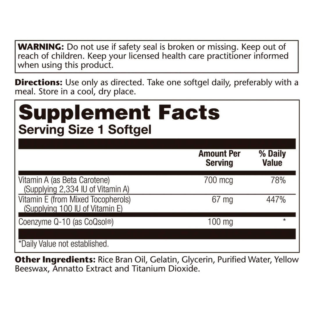 Bio CoQ-10 100 mg | Enhanced Absorption | Vitamins A & E | Healthy Heart & Cellular Energy Support (60 CT)