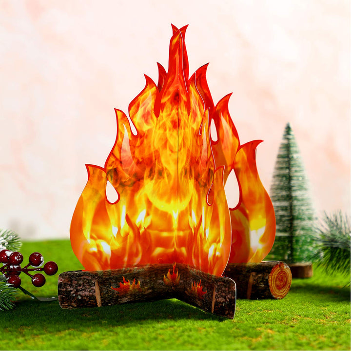 3D Decorative Cardboard Campfire Centerpiece Artificial Fire Fake Flame Paper Party Decorative Flame Torch (Gold Orange)