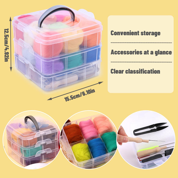 Needle Felting Kit, Wool Roving (5g/Color), Complete Needle Felting Starter Kit with Basic Felt Tools and Supplies Wool Fibre Spinning Craft Wet Felting Material for Beginners