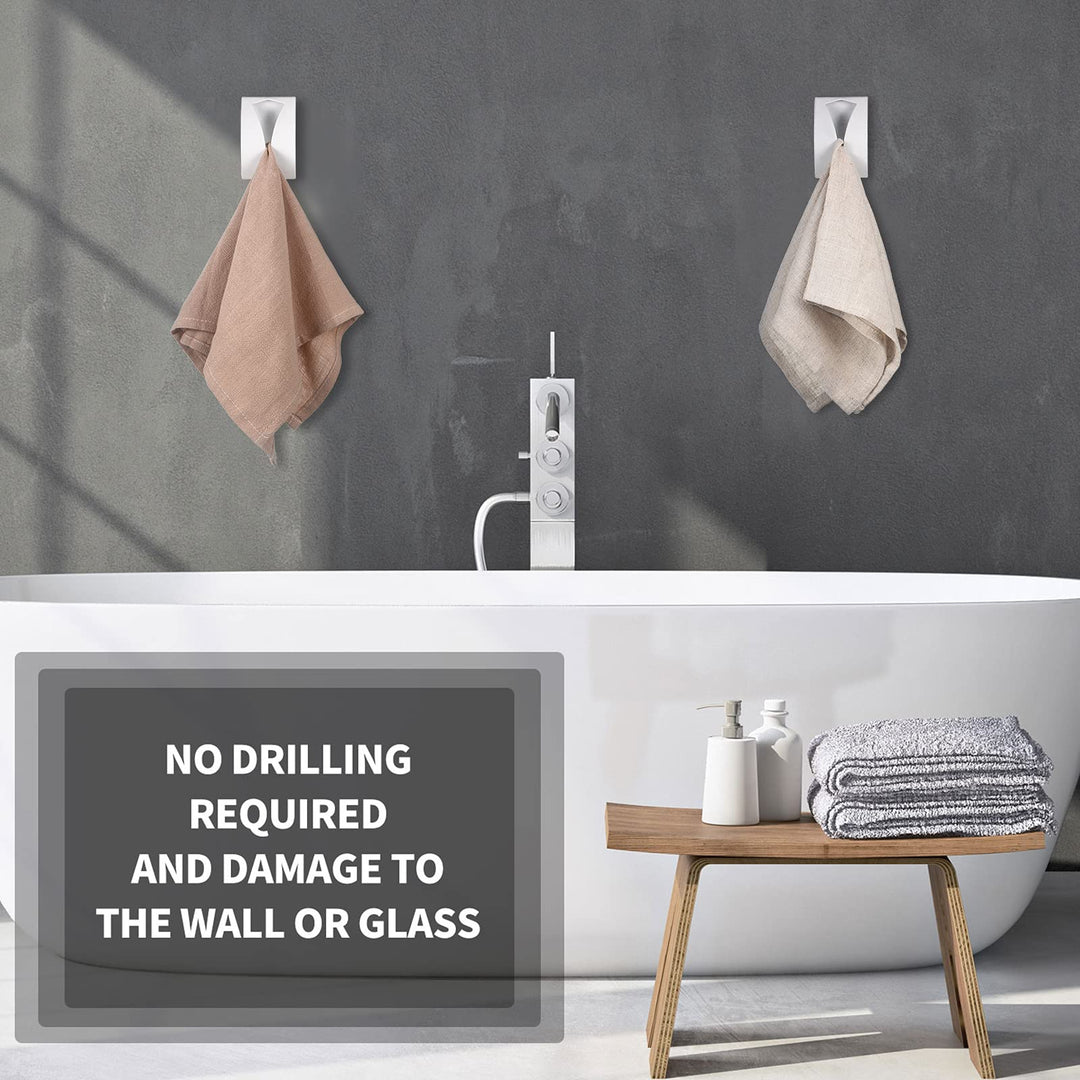 4 Pcs Self Adhesive Towel Hook Holder Grabber Stainless Steel Kitchen Dish Towel Hook Wall Mount Non Drilling Towel Hangers Rack Hand Towel Hook Tea Towel Holders for Bathroom (White)