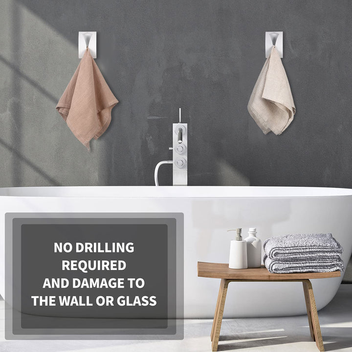 4 Pcs Self Adhesive Towel Hook Holder Grabber Stainless Steel Kitchen Dish Towel Hook Wall Mount Non Drilling Towel Hangers Rack Hand Towel Hook Tea Towel Holders for Bathroom (White)