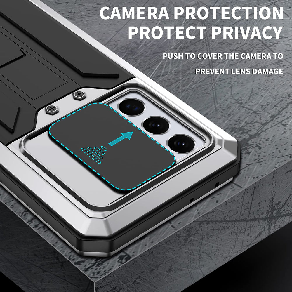 Compatible for Samsung Galaxy S21 Ultra Case, Aluminum Metal Gorilla Glass Shockproof Military Heavy Duty Sturdy Protector Cover Hard Case Silver
