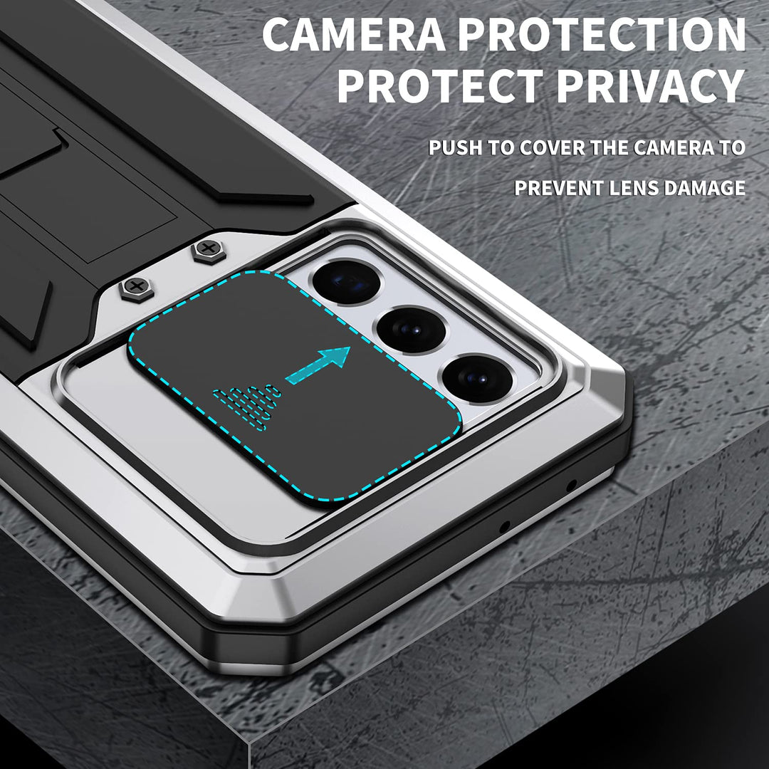 Compatible for Samsung Galaxy S21 Ultra Case, Aluminum Metal Gorilla Glass Shockproof Military Heavy Duty Sturdy Protector Cover Hard Case Silver