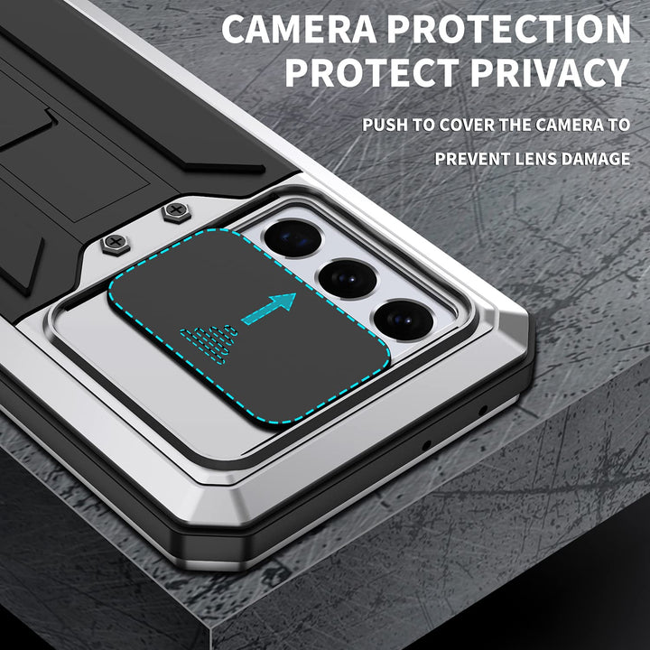 Compatible for Samsung Galaxy S21 Ultra Case, Aluminum Metal Gorilla Glass Shockproof Military Heavy Duty Sturdy Protector Cover Hard Case Silver