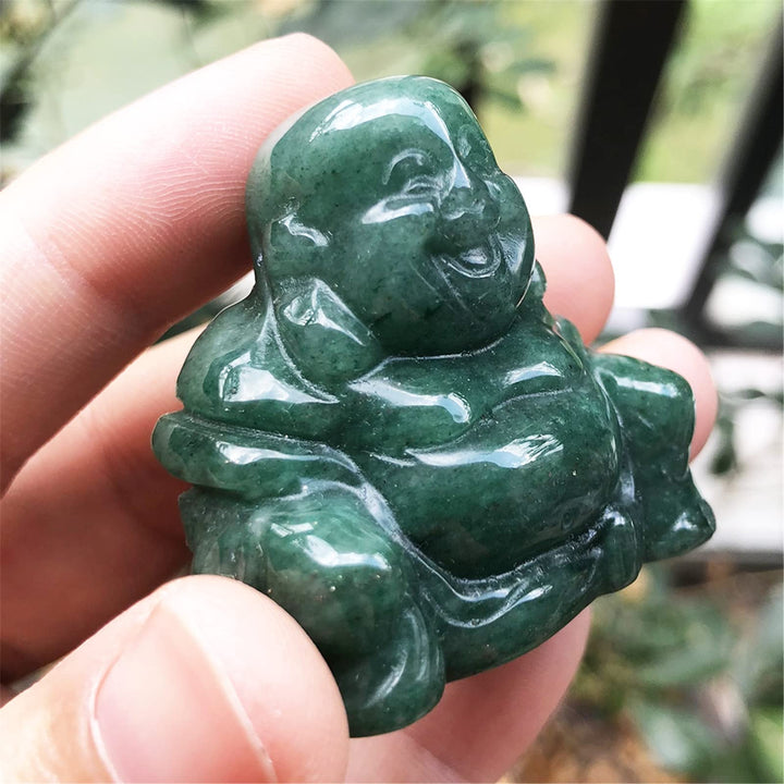 Green Aventurine Happy Buddha Statue, Hand Carved Maitreya Laughing Buddha Figurine Sculpture Pocket Healing Crystal 1.5(40mm)