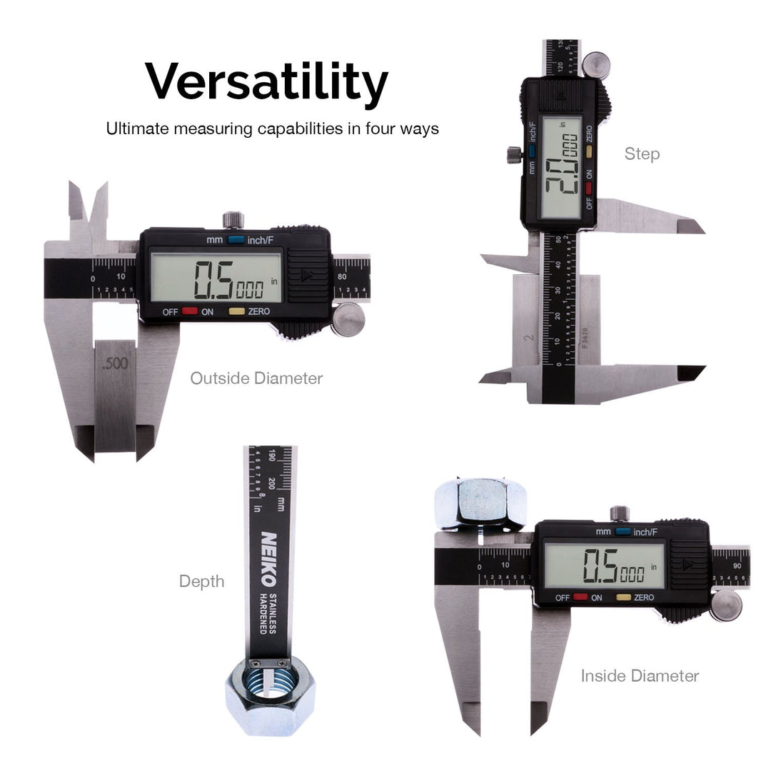 01409A 12” Electronic Digital Caliper | Extra Large Display | 0-12 Inches | Inch/Fractions/Millimeter Conversion | Polished Stainless Steel