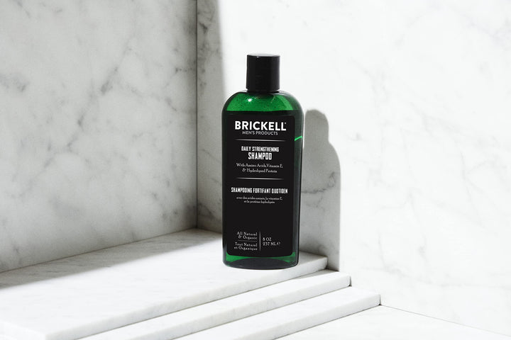 Brickell Men's Products Daily Strengthening Shampoo for Men, Natural and Organic Featuring Mint and Tea Tree Oil To Soothe Dry and Itchy Scalp, Sulfate Free and Paraben Free, 8 Ounce, Scented