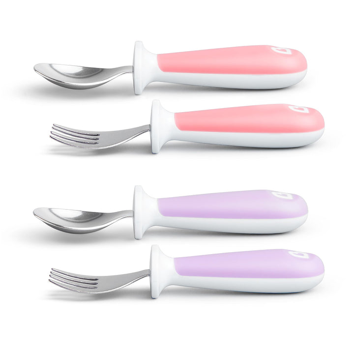 ® Raise™ Toddler Fork and Spoon Utensil Set, Rest Keeps Tip Off Table, BPA Free, 4 Pack, Pink/Purple