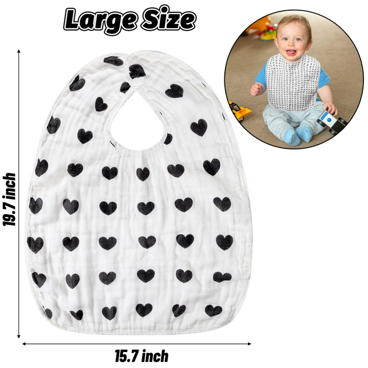 4Pcs Muslin Cotton Feeding Bibs for Baby Love Heart XOXO Trees Extra Large Adjustable Bib with 4 Absorbent Soft Layers Machine Washable Burp Cloths for Unisex Infant Newborn Toddler Drooling