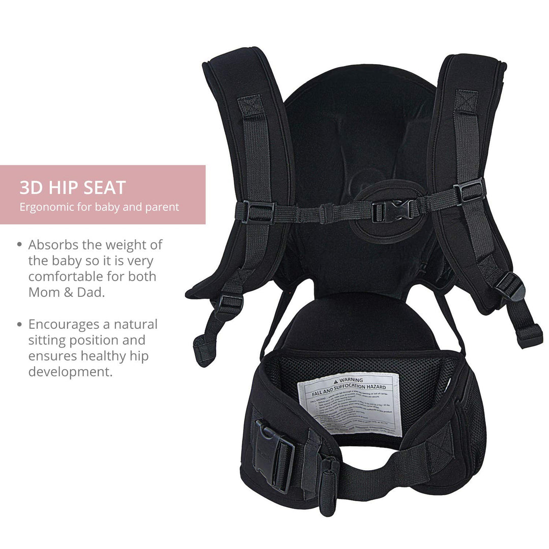 Hipster Essential Forward-Facing Baby Carrier with 3-Carry Options and Compact Storage Compartment Black