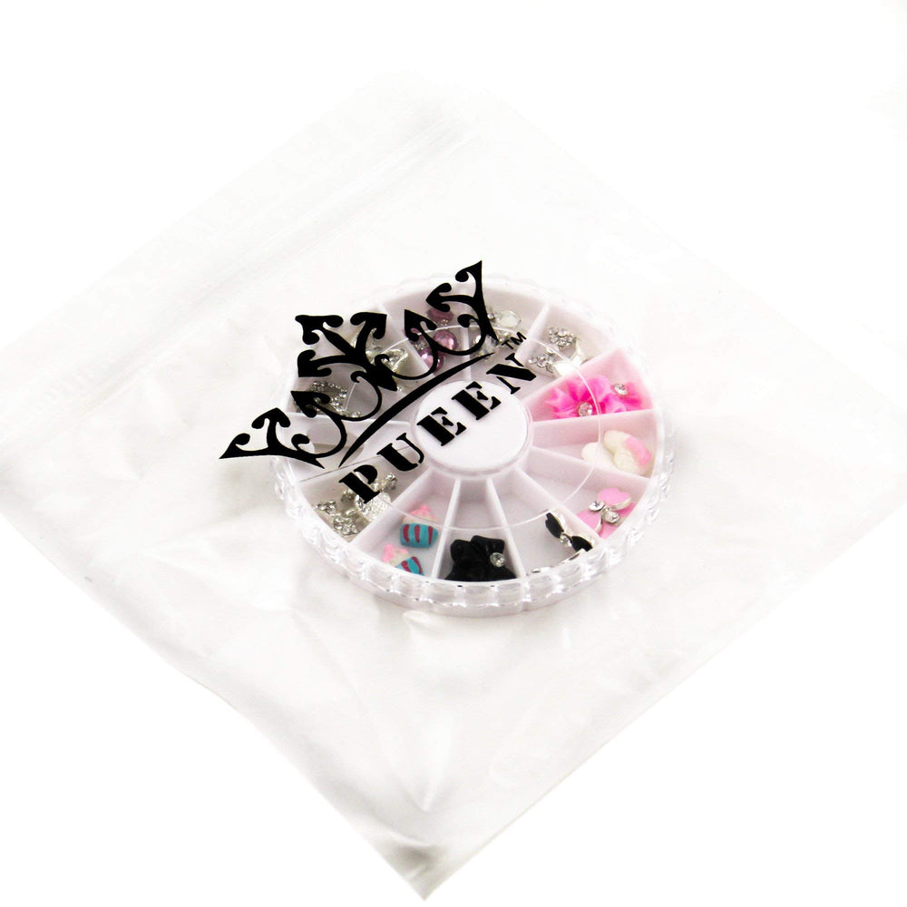 3D Nail Charms Wheel of 24pcs Resin & Alloy Rhinestones Nail Art Decoration Bow Flower DIY for Nails & Cell Phones-BH000348