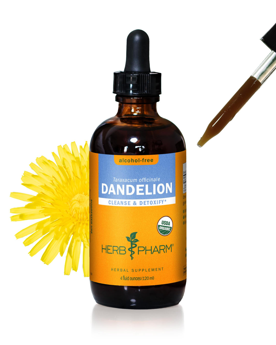Certified Organic Dandelion Liquid Extract for Cleansing and Detoxification, Alcohol-Free Glycerite, 4 Ounce
