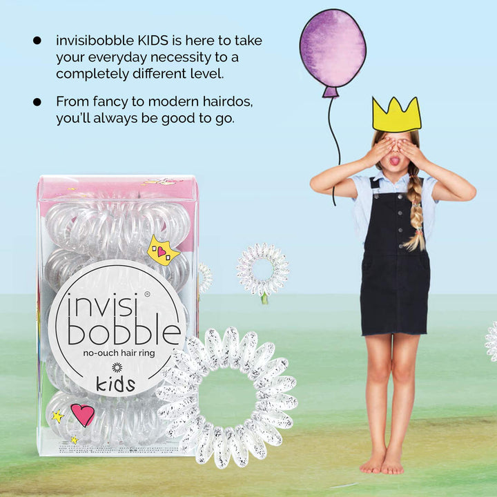 invisibobble Kids Spiral Hair Ring - 5 Pack, Princess Sparkle - No-Ouch Coil Hair Ties with Strong Grip - Accessories for Girls Toddlers and Kids - Non-Soaking and High Wearing Comfort Updo Tool