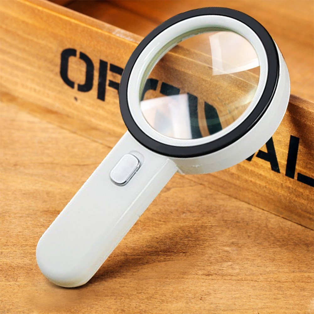 Number-One 10X LED Lighted Magnifier, Handheld Magnifying Glass Illuminated Lens with 12 Lights, 80mm Large Viewing Mirror