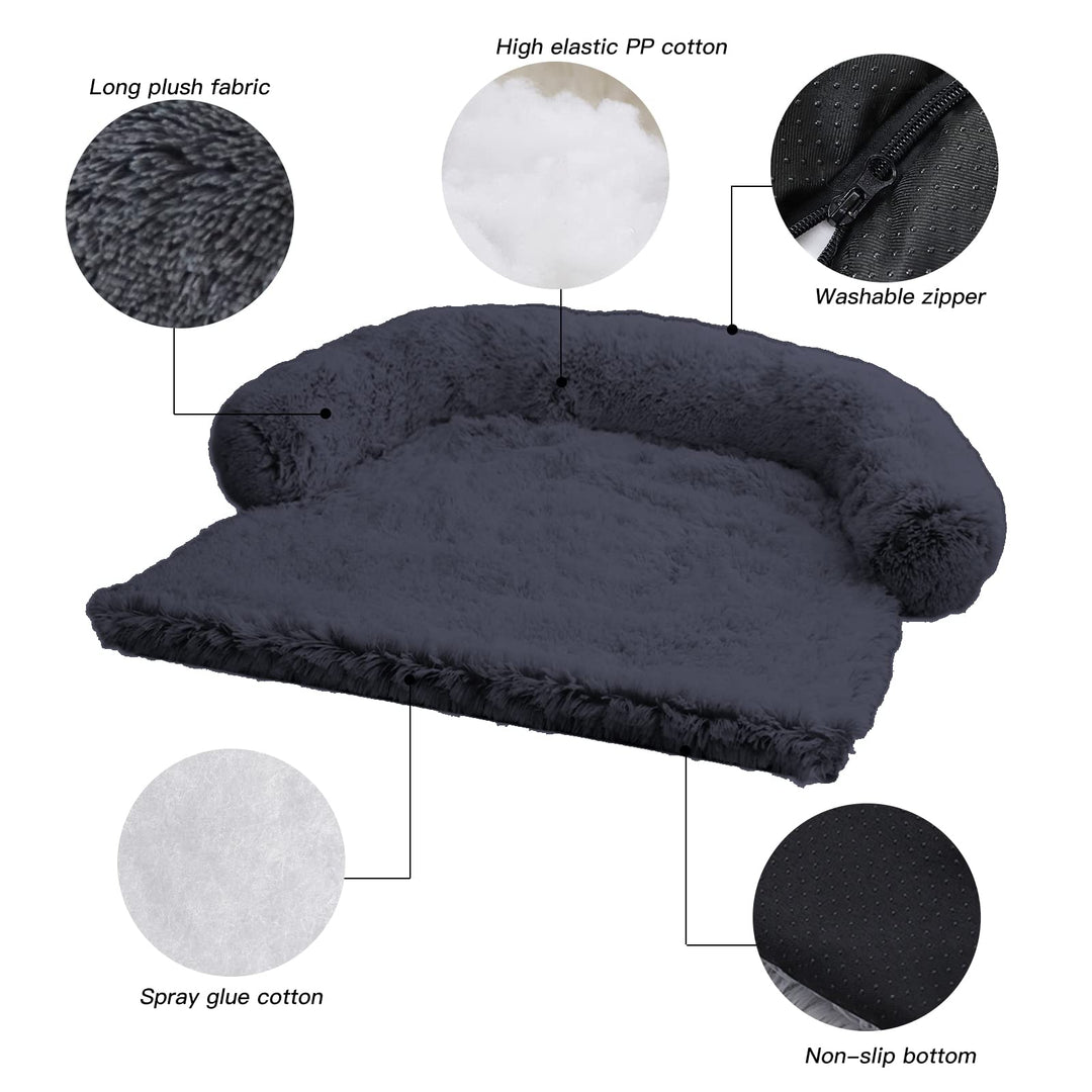 Calming Dog Bed Fluffy Plush Dog Mat for Furniture Protector with Removable Washable Cover for Large Medium Small Dogs and Cats (Large(45x37x6), Dark Grey)