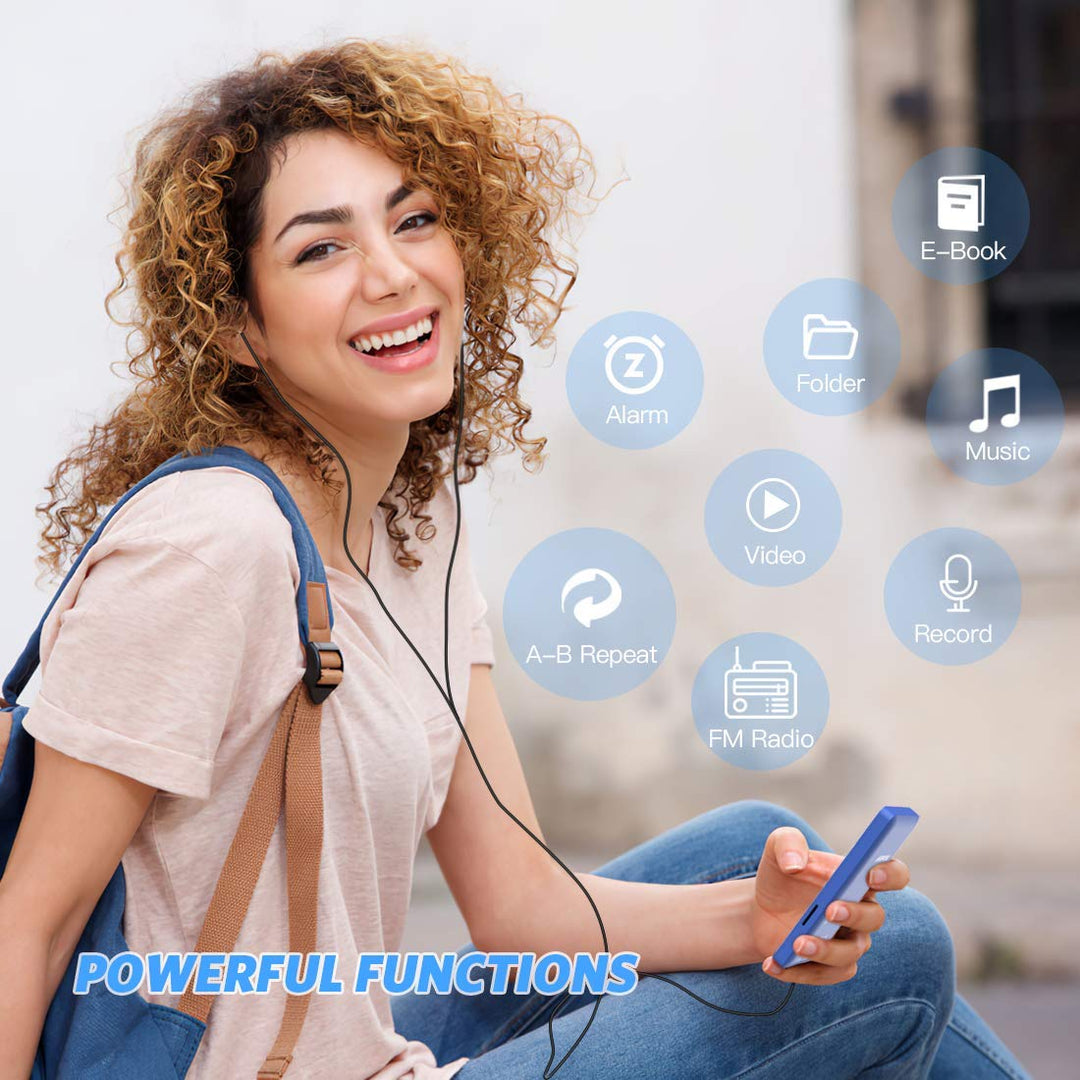 A02S 16GB MP3 Player, 70 Hours Playback Lossless Sound Music Player, Supports up to 128GB, Dark Blue