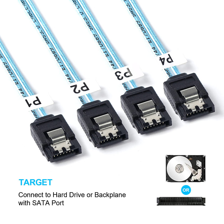 SFF-8643 to SATA:0.5M Mini SAS to SATA Cable Mini SAS Breakout Cable SFF 8643 to SATA Mini SAS HD to SATA SAS to 4X SATA Breakout Cable (1.6FT)
