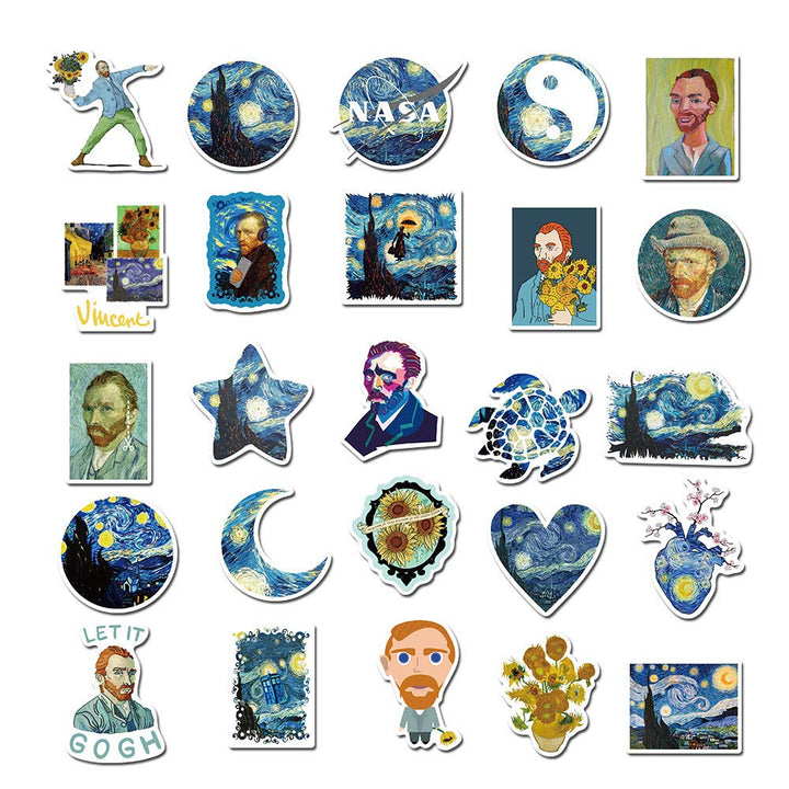 40Pcs Van Gogh The Starry Night Sunflowers Art Waterproof Stickers for Water Bottle Cup Laptop Bike Skateboard Luggage Box Vinyl Graffiti Patches BRJHSL