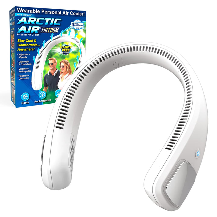 Freedom Personal Air Cooler - Portable 3-Speed Neck Fan, Hands-Free Wearable Design, Lightweight, Cordless And Rechargeable