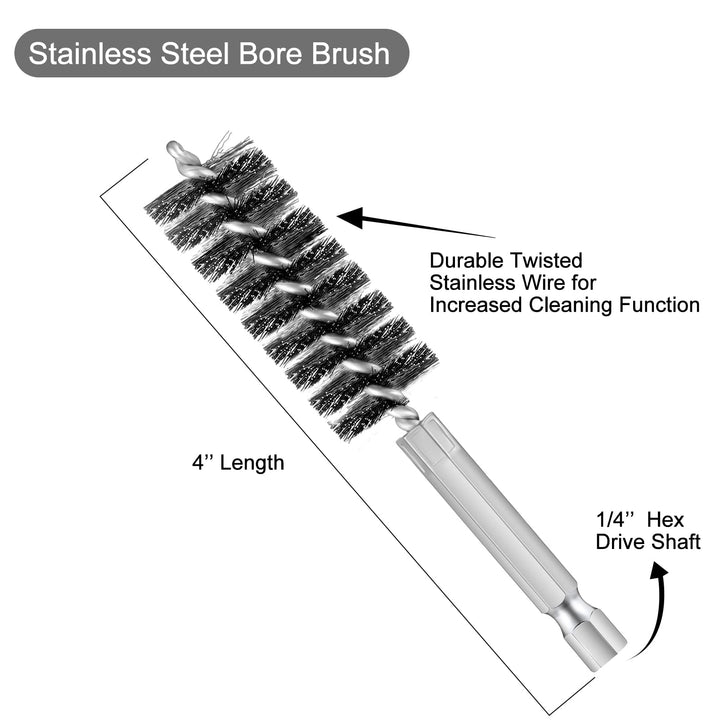 6 Pieces Bore Brush in Different Sizes Twisted Wire Cleaning Brush with Handle 1/4 Inch Hex Shank for Power Drill Impact Driver, 4 Inch Long (9 mm, 11 mm, 13 mm, 16 mm, 18 mm, 19 mm,Stainless Steel)