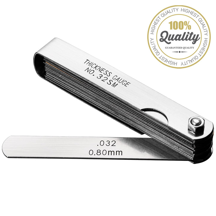32 Blades Feeler Gauges 0.0015-0.035'' (0.04-0.88 mm) Stainless Steel Feeler Gauge Set SAE/Metric Feeler Gauge for Measuring Gap Width and Thickness for Guitar, Spark Plug, Piston Measure